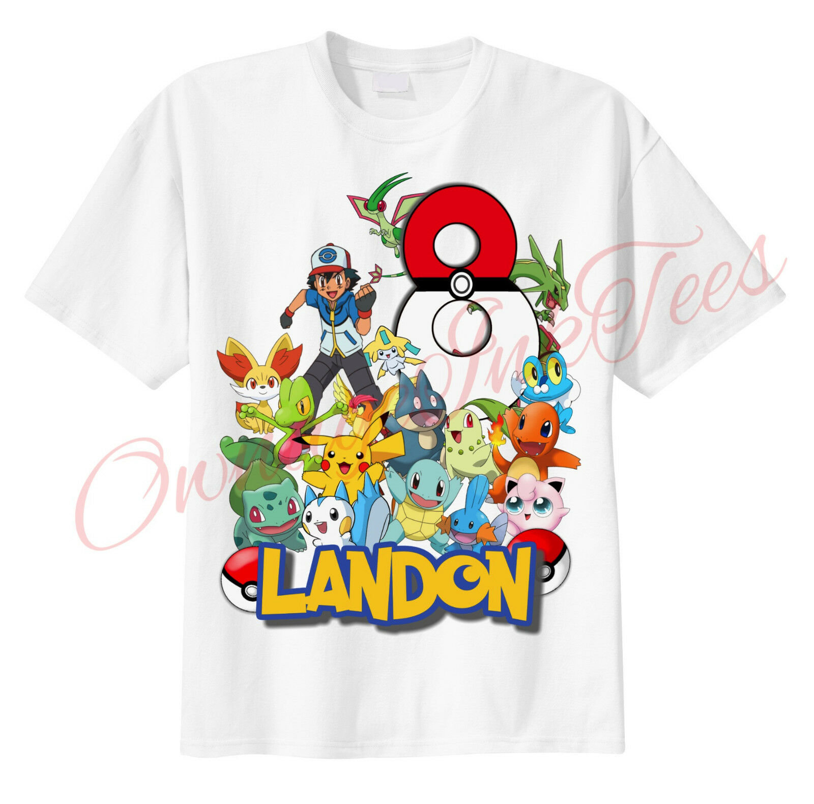 Pokemon Pokeball Number Custom T-shirt Personalize Birthday Gift Add Name/age