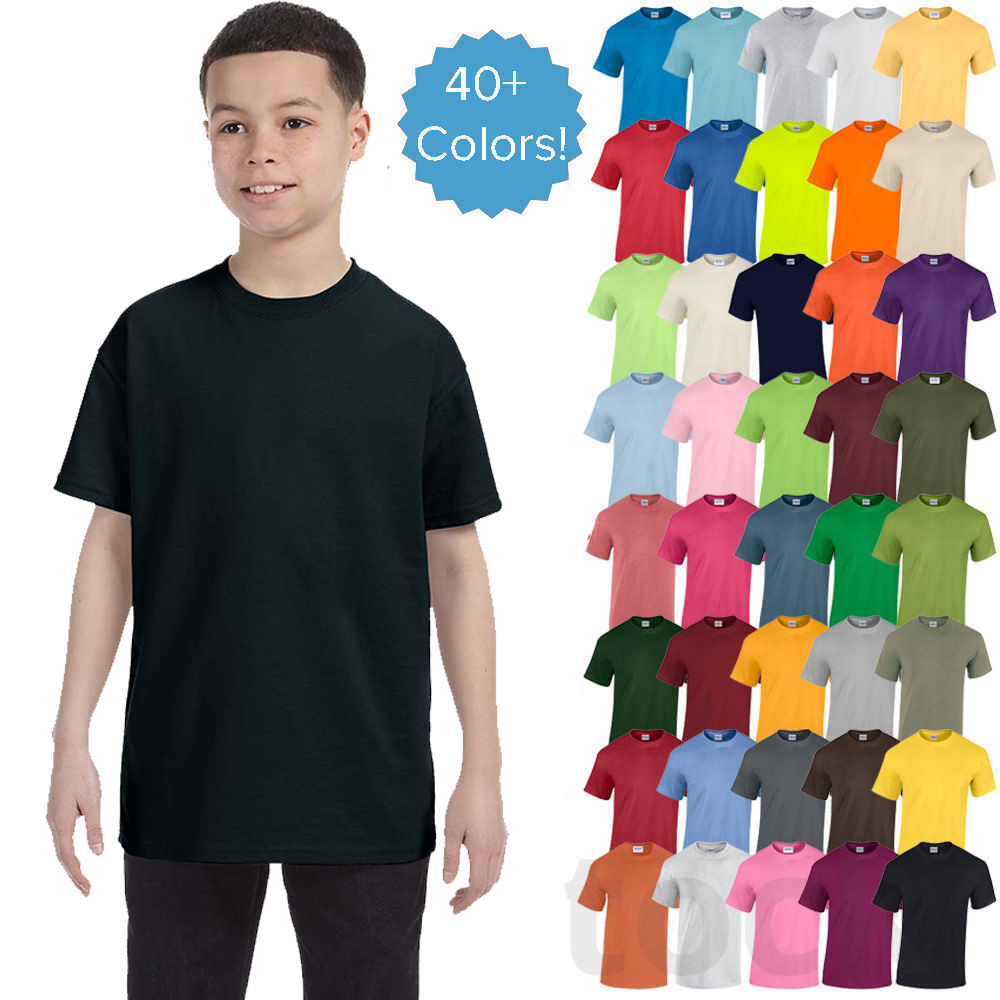 Gildan Youth Plain T Shirts Solid Cotton Short Sleeve Blank Tee Top Xs-xl G500b