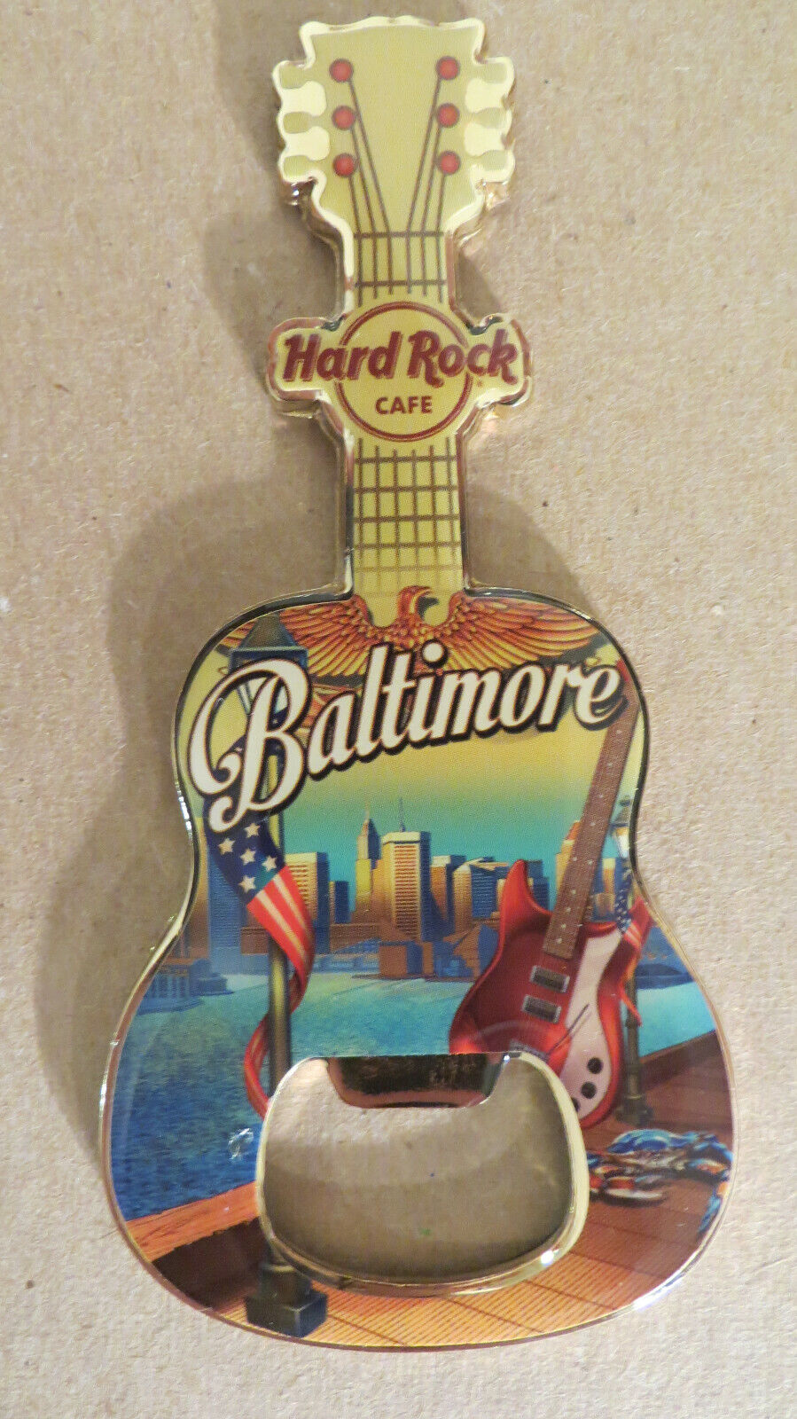 Hard Rock Café Cafe Baltimore City Skyline Guitar Bottle Opener Magnet Hrc