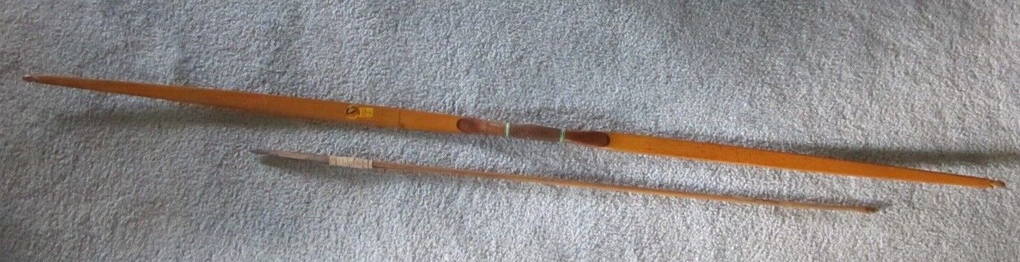 Vintage Indian Archery Wood Longbow 62 Inch Leather Handle With Vintage Arrow