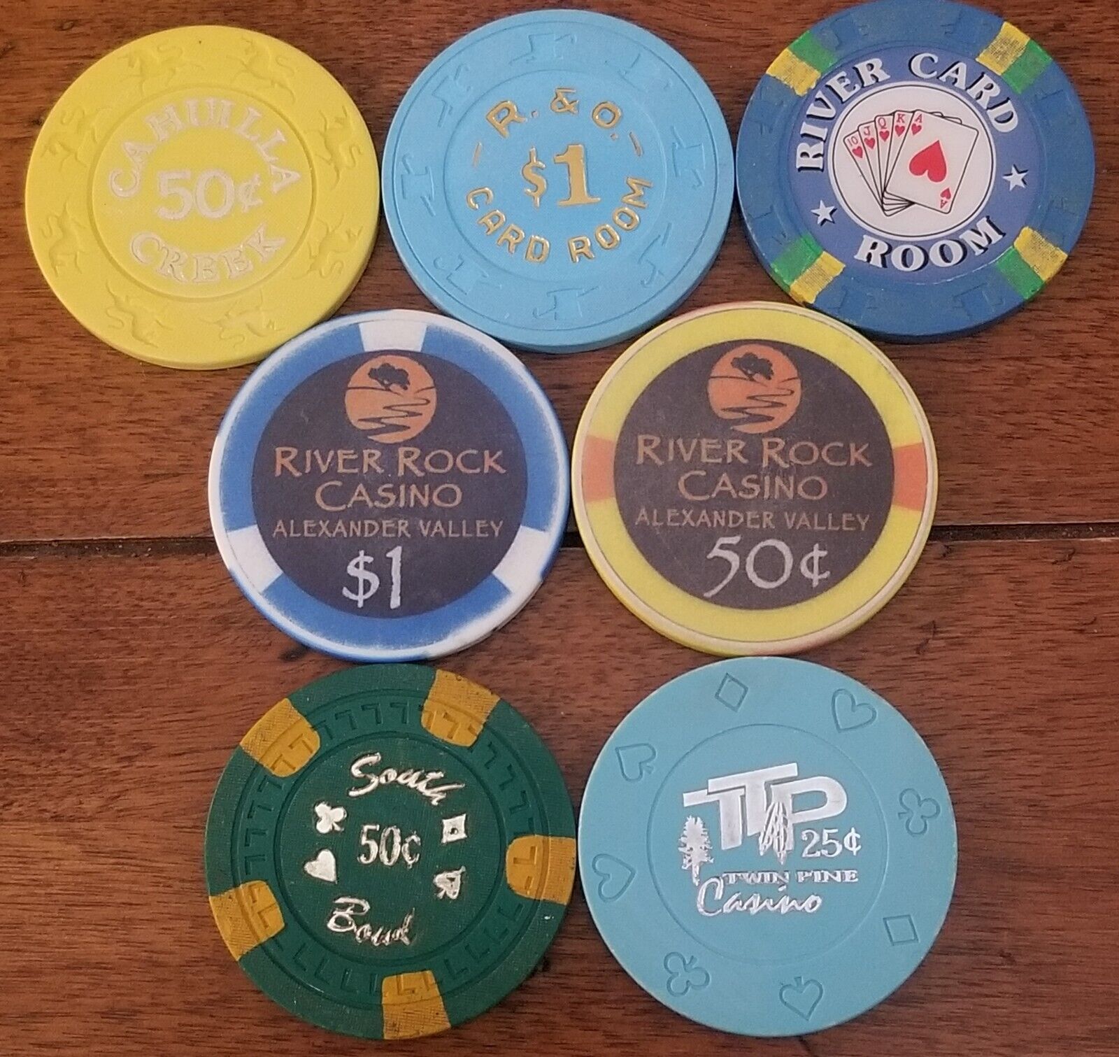 Six California Casinos - Seven Different Chips ~ See Description