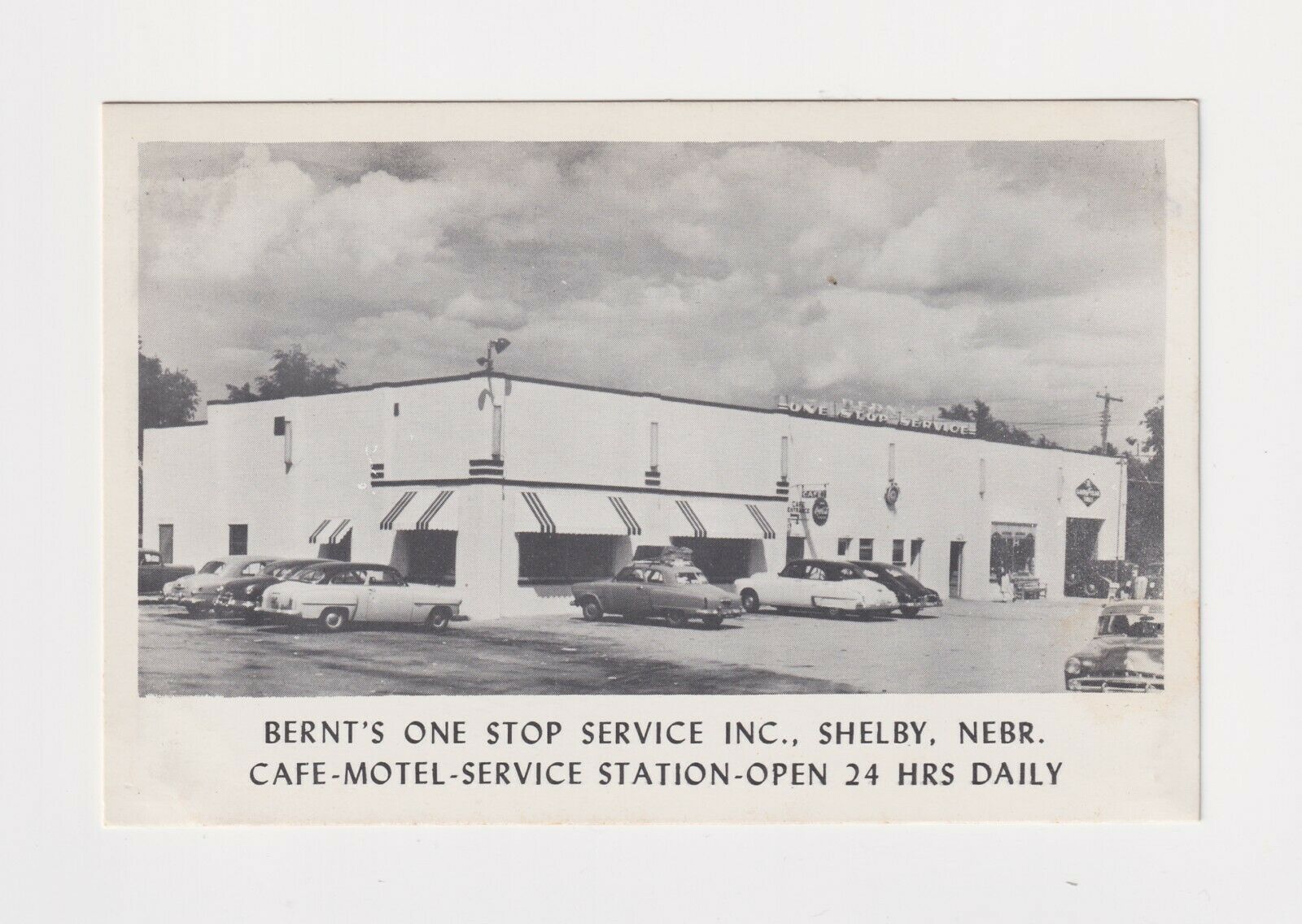 Nebraska Shelby Bernt's One Stop Service Station Cafe Motel 24/7 Circa 1950