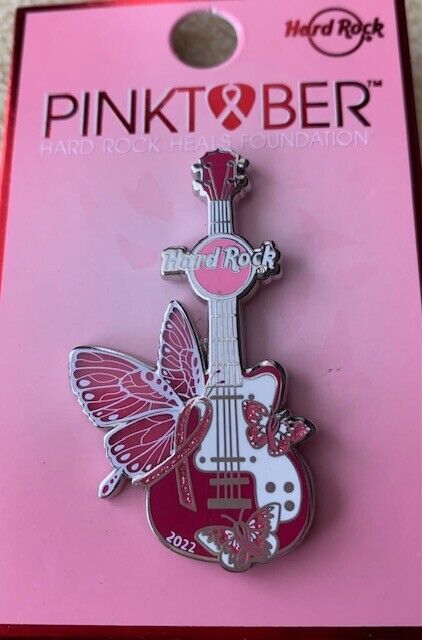 Hard Rock Cafe  Butterfly & Guitar Pinktober Breast Cancer Pin 2022