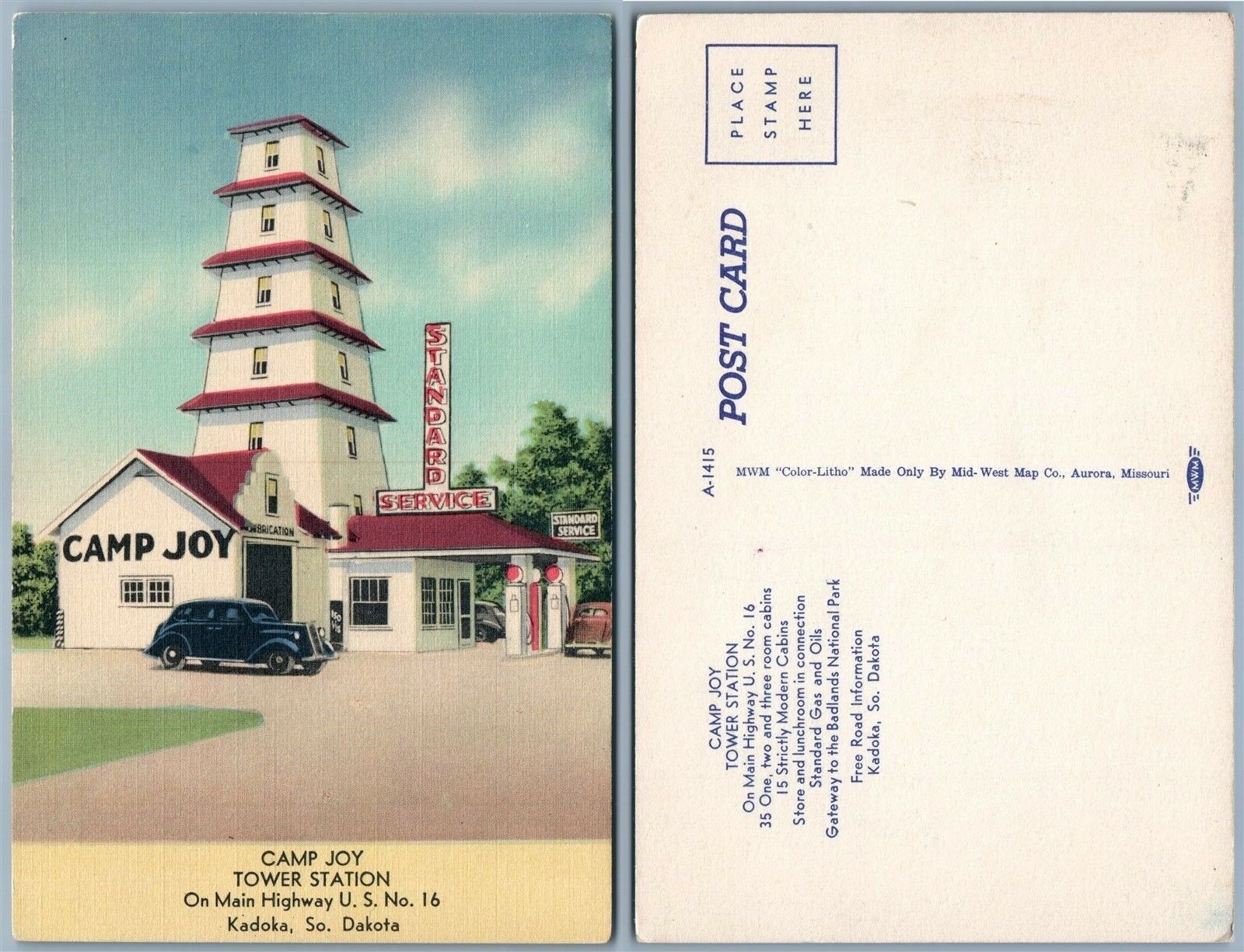 Gas Station Kadoka S.d.camp Joy Tower Station Vintage Postcard