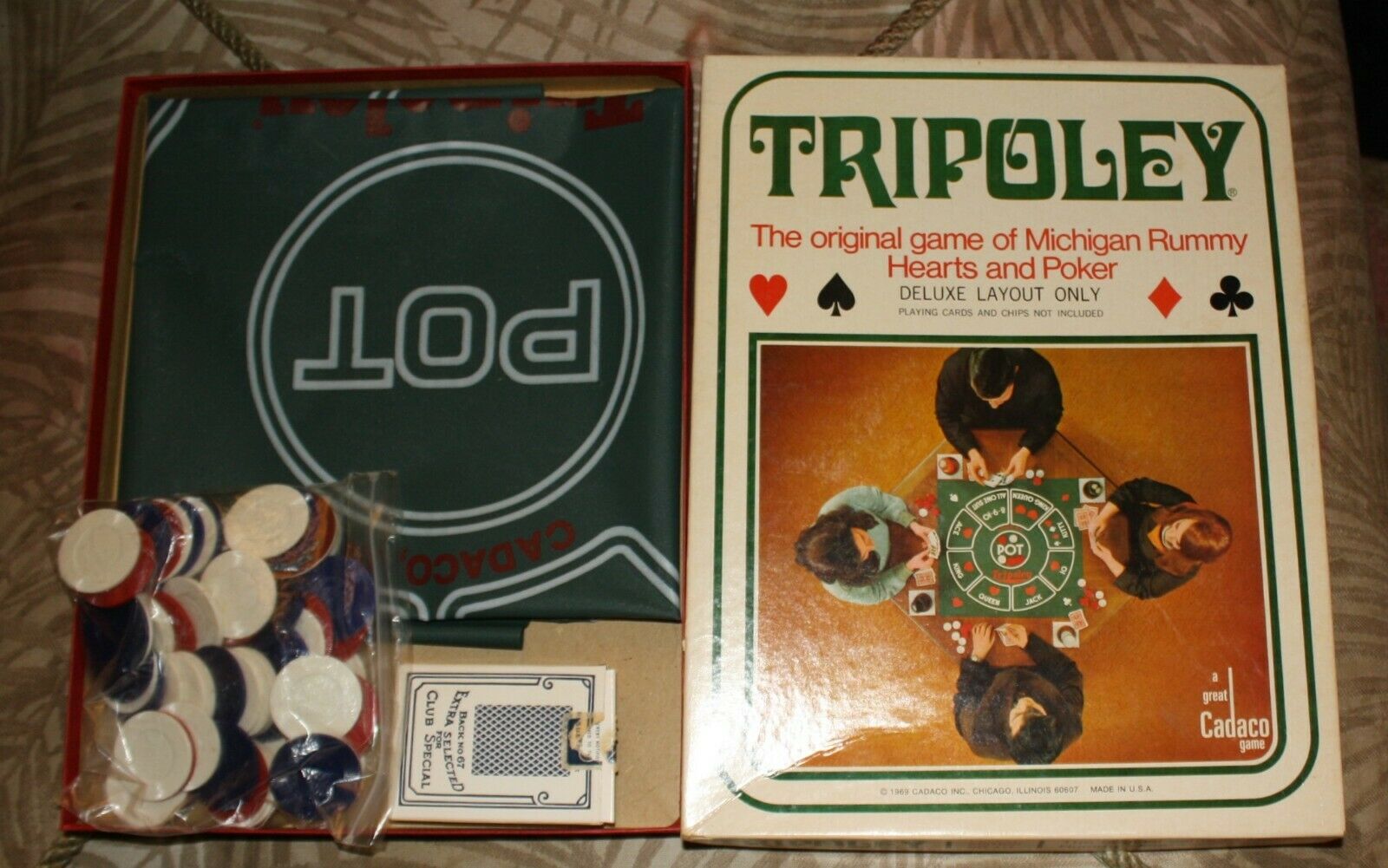 Tripoley Vintage Card Game 1969 Cadaco Deluxe Edition No. 111 W Cards And Chips