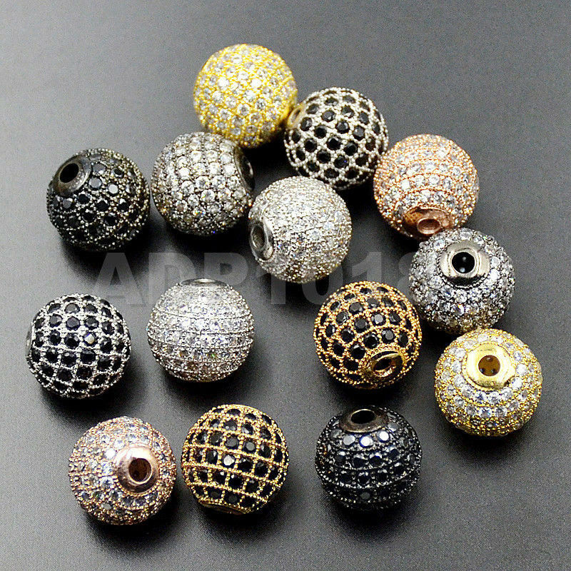 Top Zircon Gemstones Pave Round Ball Bracelet Connector Charm Beads