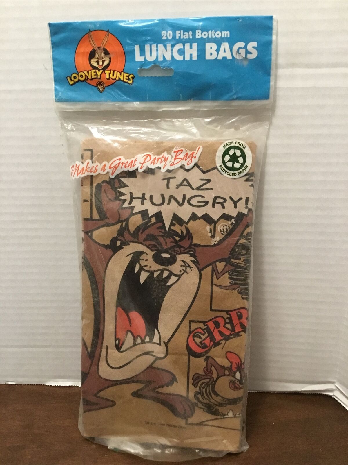 Looney Tunes Tazmanian Devil 20 Brown Paper Lunch Bags Flat Bottom Party Vintage