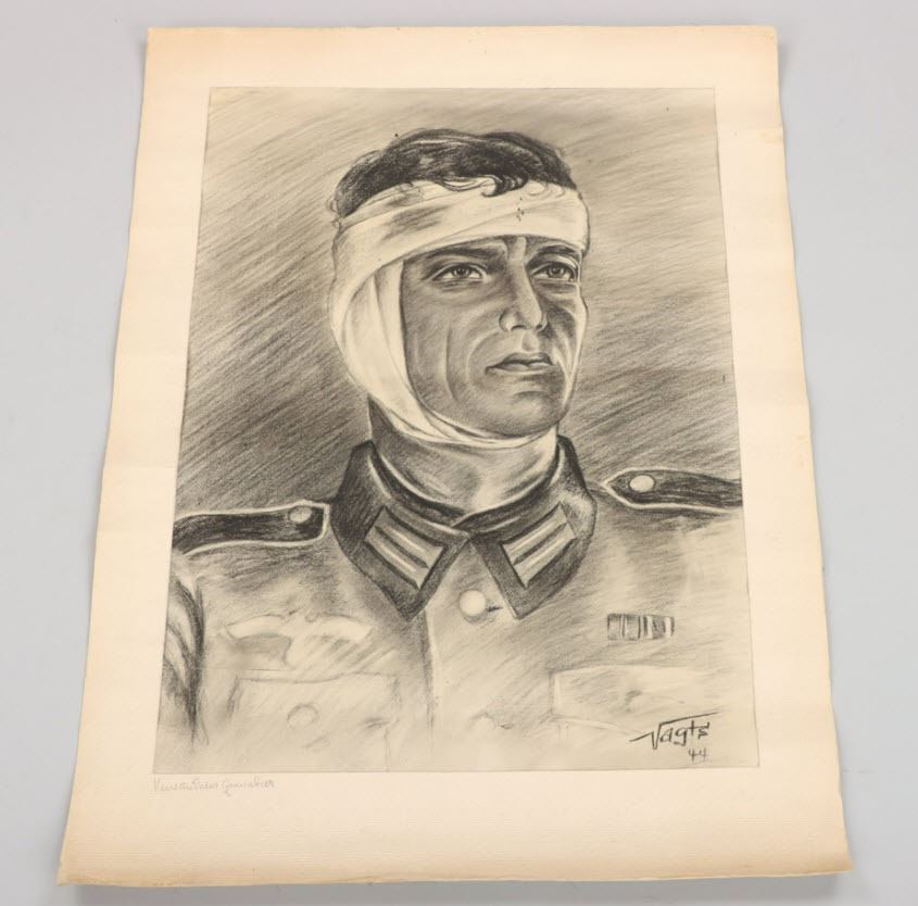 Large Drawing Of A Wounded Heer Soldier