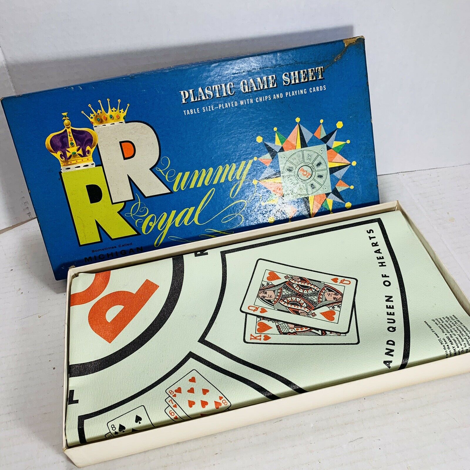 Vintage 1937 Rummy Royal Mat Game Sheet In Box Whitman Very Clean No Tears