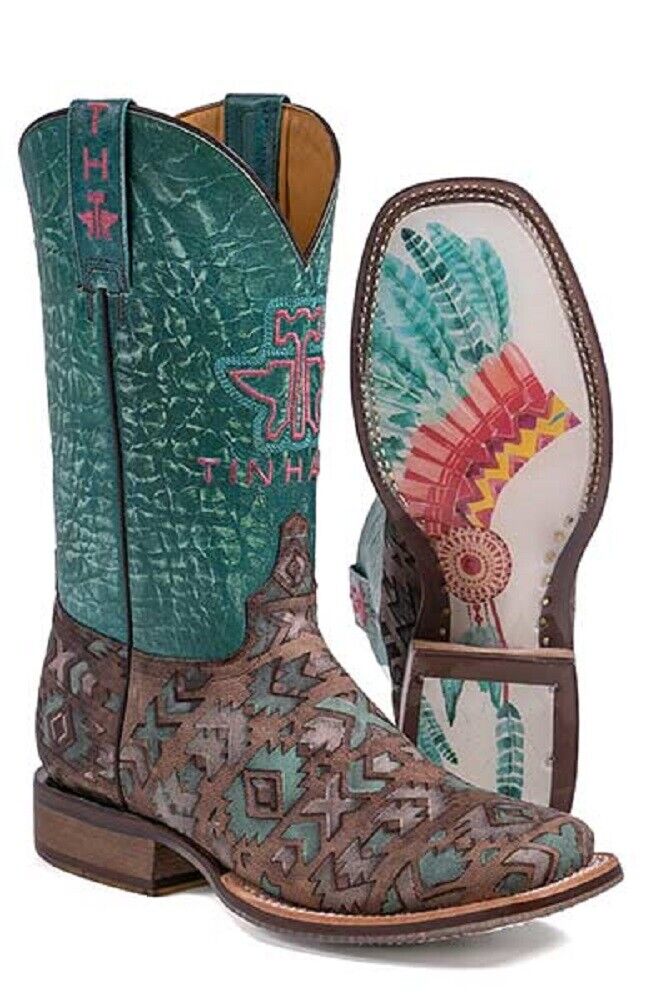 Tin Haul Co. Women's Painted Warrior Cowboy Boots Headdress Sole Size 7 8 10 11