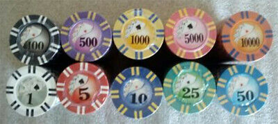 100 Poker Chips 2 Stripe Twist Choice Of 10 Denominations