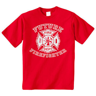 Future Firefighter Shield Kids Youth T-shirt Tee Fireman Truck Cute Funny