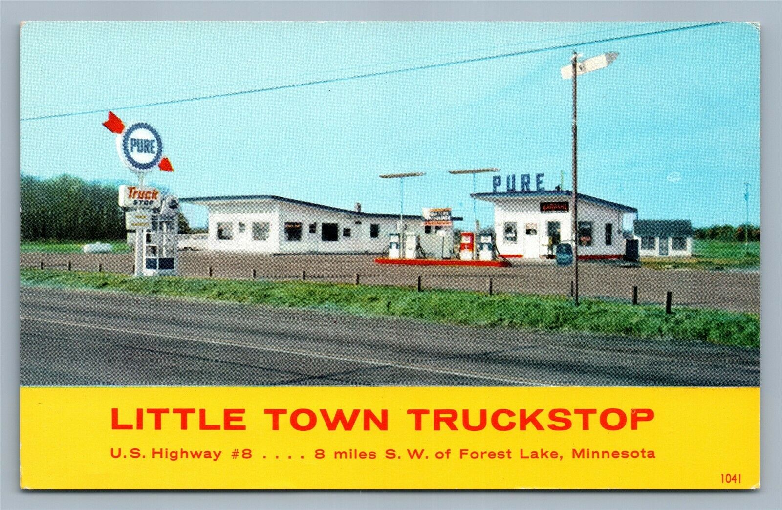 Forest Lake Mn Gas Station Little Town Truck Stop Vintage Postcard