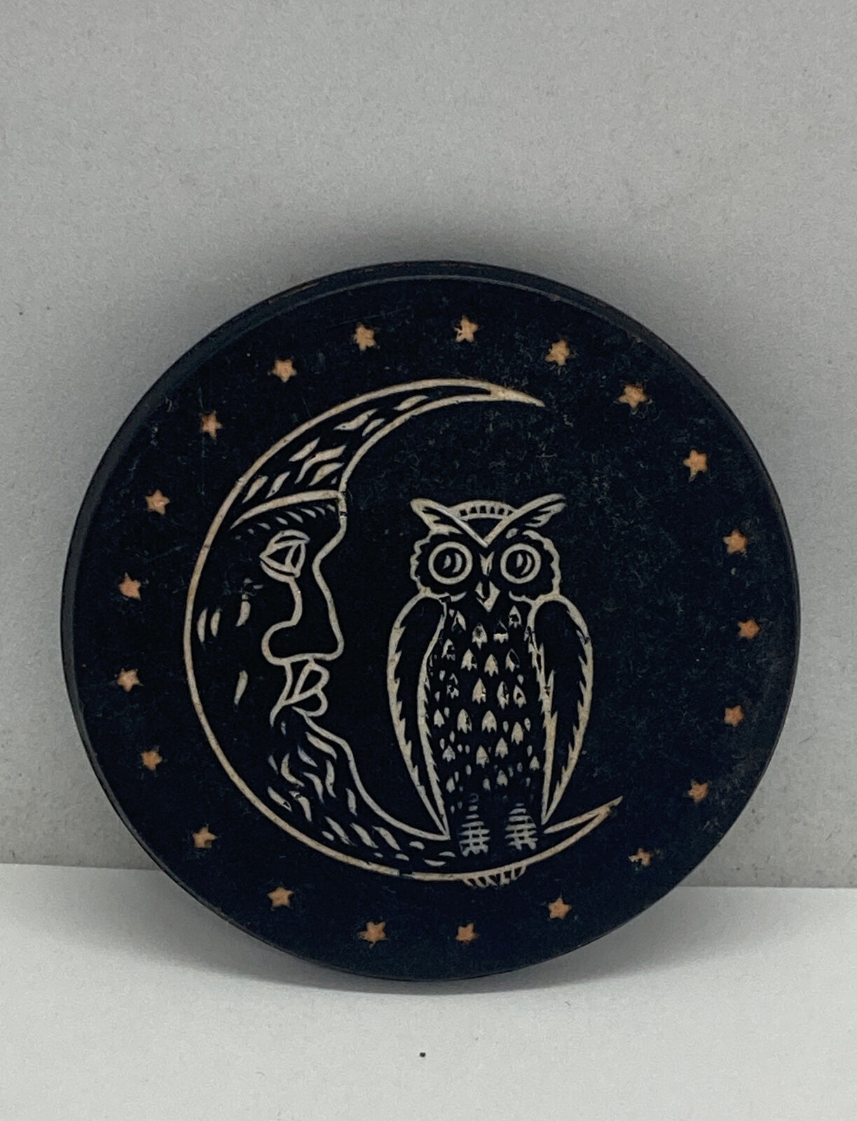 Vintage Clay Poker Chip Owl On Crescent Moon Black/dark Blue Color 1 Piece Only