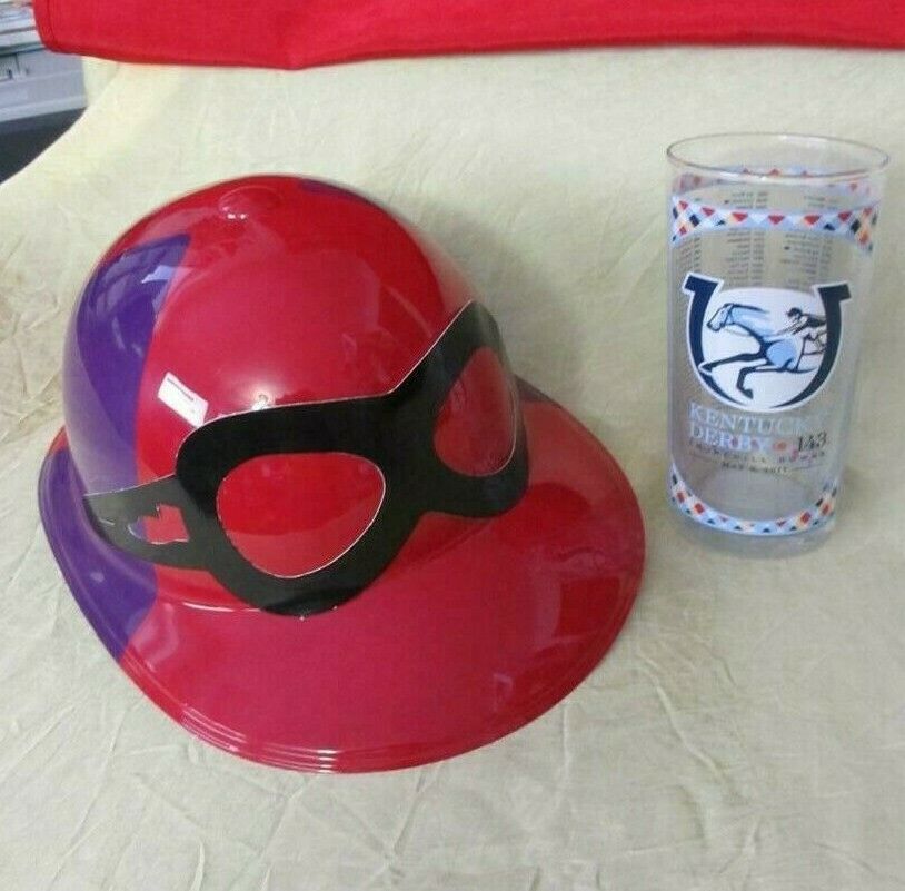 Kentucky Derby Glass + Plastic Jockey Halloween Costume Hat Cap Helmet Purple Re