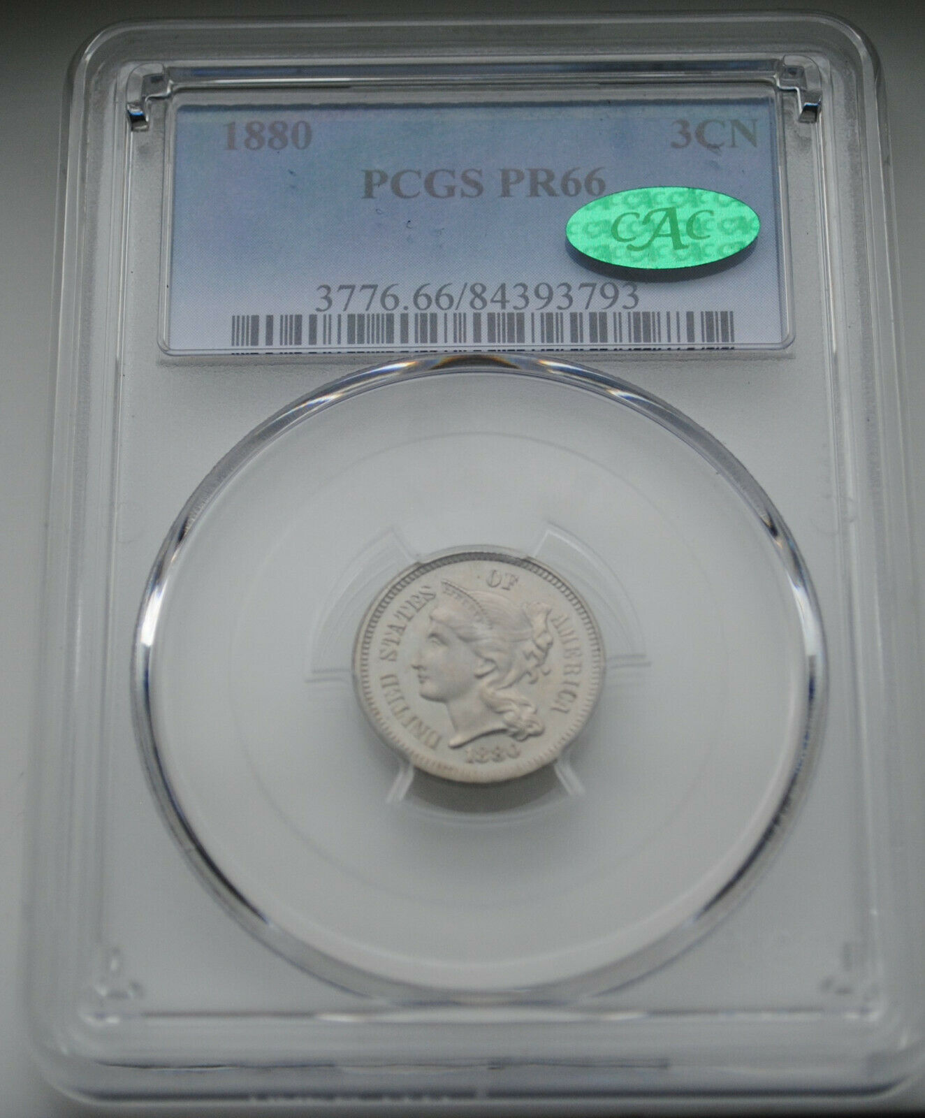 1880 Three Cent Nickel Pcgs Pr66 Cac