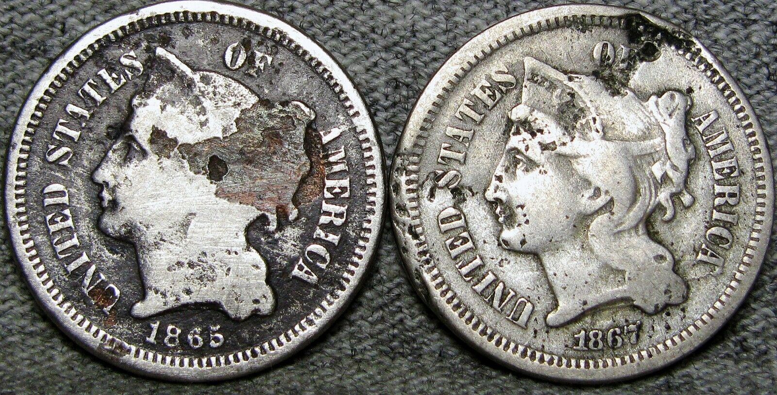1865 1867 Copper Nickel Three Cent Piece ----  Nice Detail Type Lot  ---- #p487