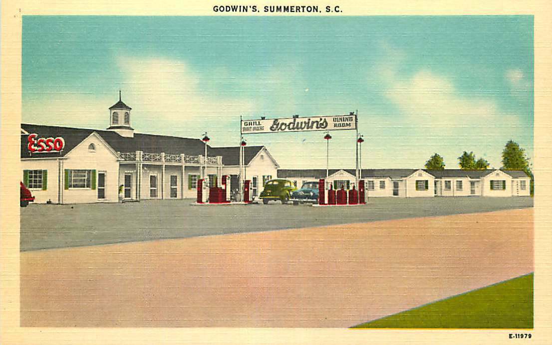Linen Roadside Postcard Godwin's Gas Station, Summerton, South Carolina