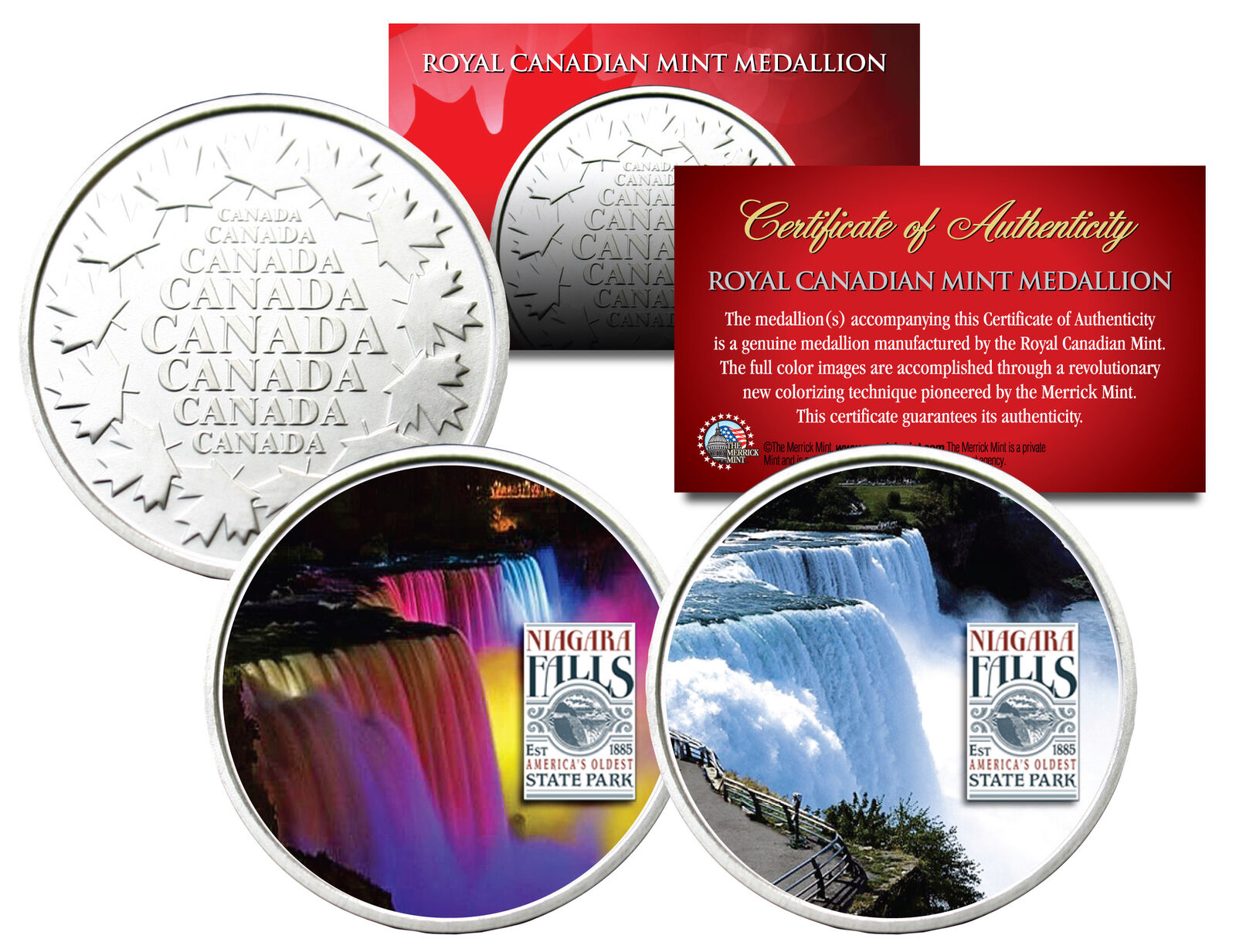 Niagara Falls * Daytime & Nightime * Set Of 2 Royal Canadian Mint Medallion Coin