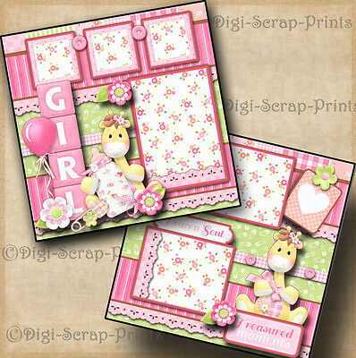 Baby Girl ~  2 Premade Scrapbook Pages Paper Piecing Layout  By Digiscrap #a0057