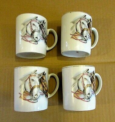 Set 4 Horse Head Vintage 1960's Japan Porcelain Small 3" Coffee Tea Cups Free Sh