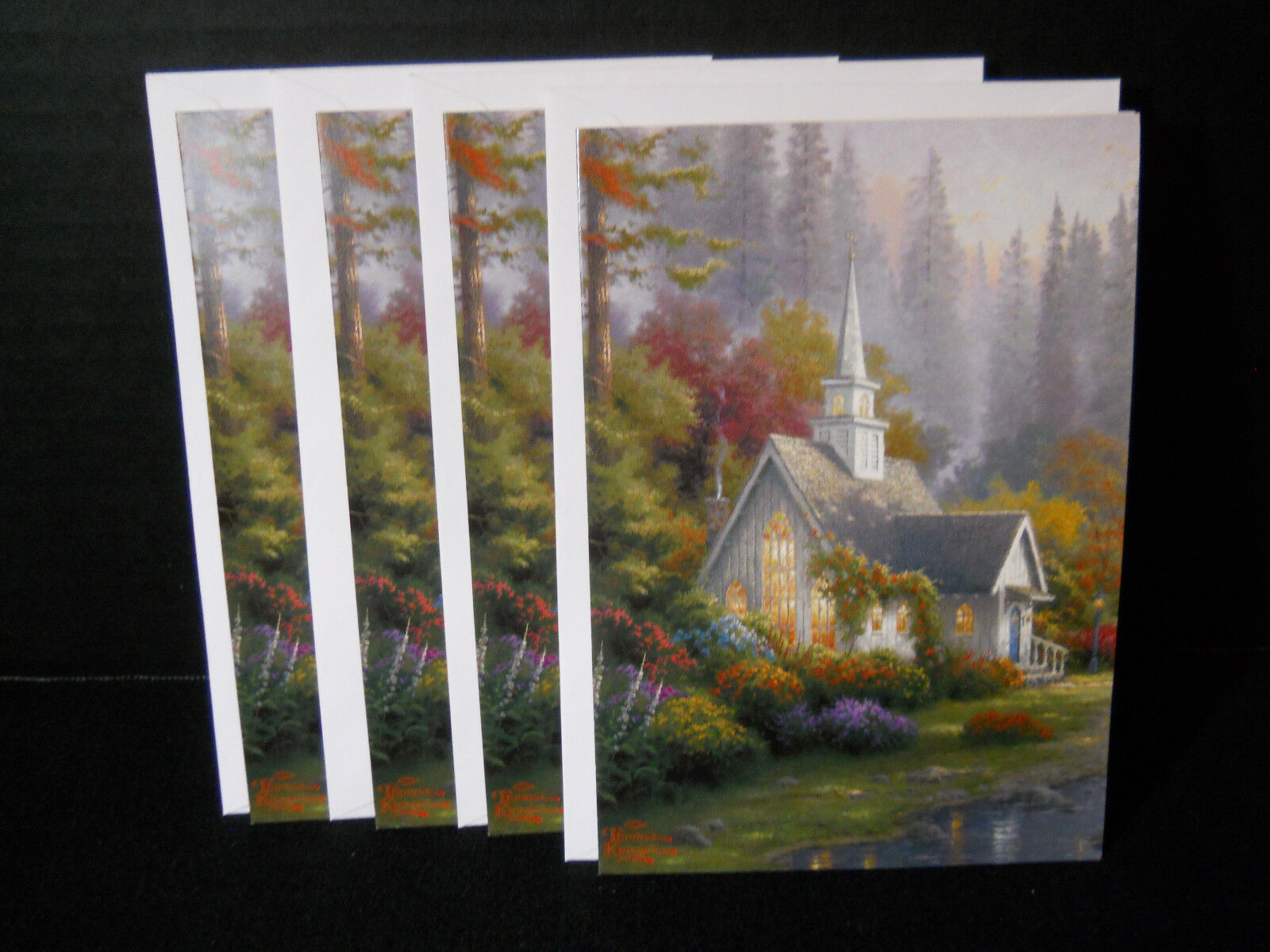 Hallmark Thomas Kinkade Blank Greeting Cards (4) "the Forest Chapel" W/envelope