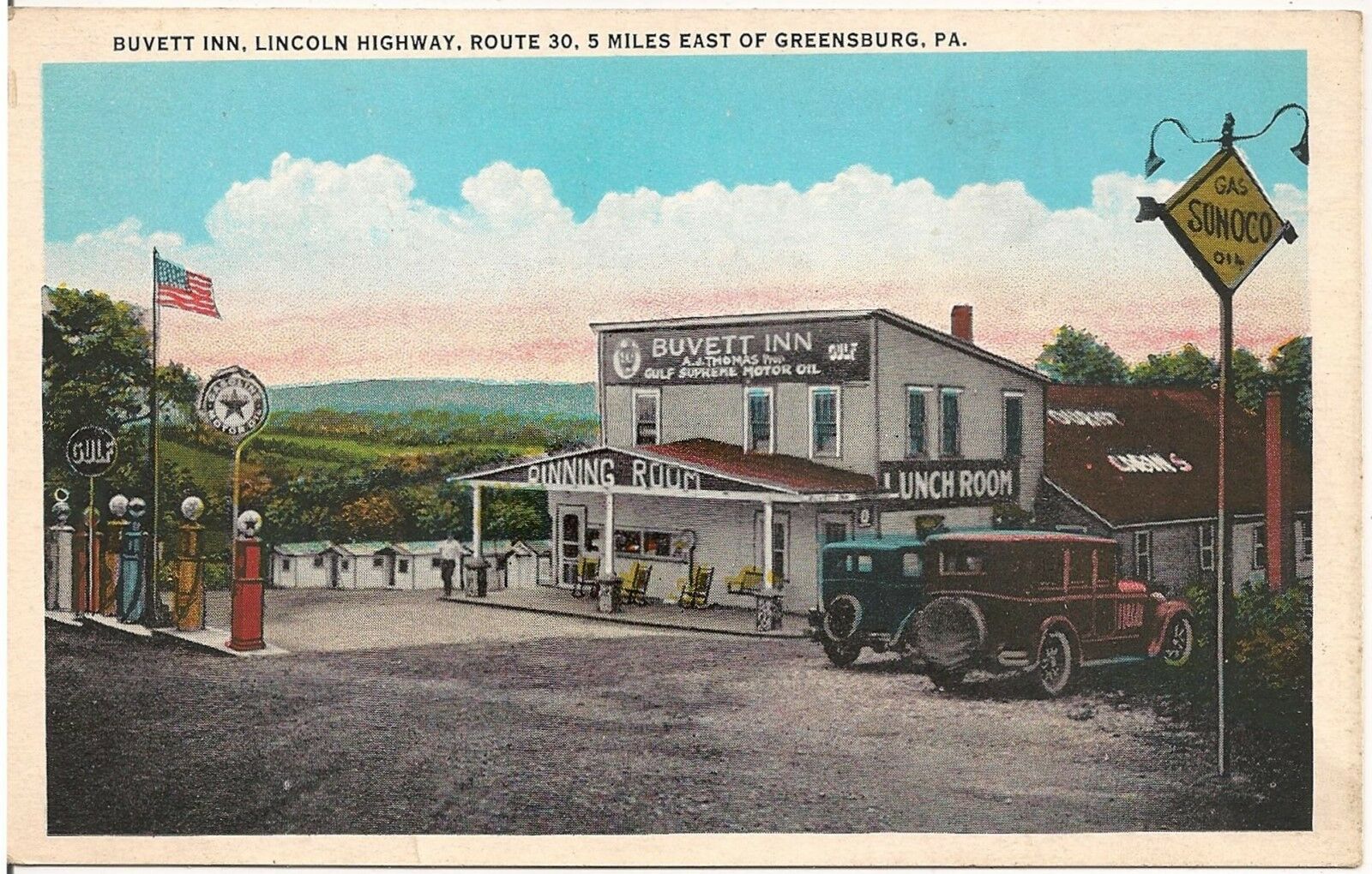 Buvett Inn On Lincoln Highway East Of Greensburg Pa Postcard Gas Pumps