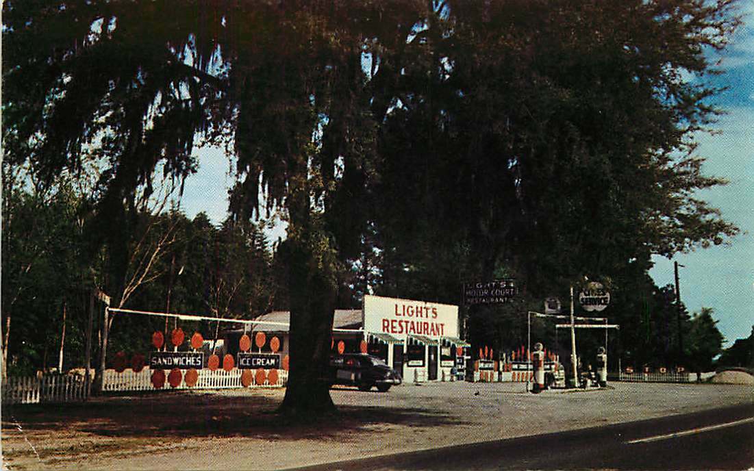 Roadside Postcard Light's Motor Court Gas Station, Richmond Hill, Georgia