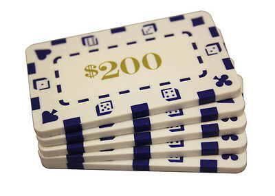 5 Pcs Denominated Rectangular Poker Chips Plaques $200
