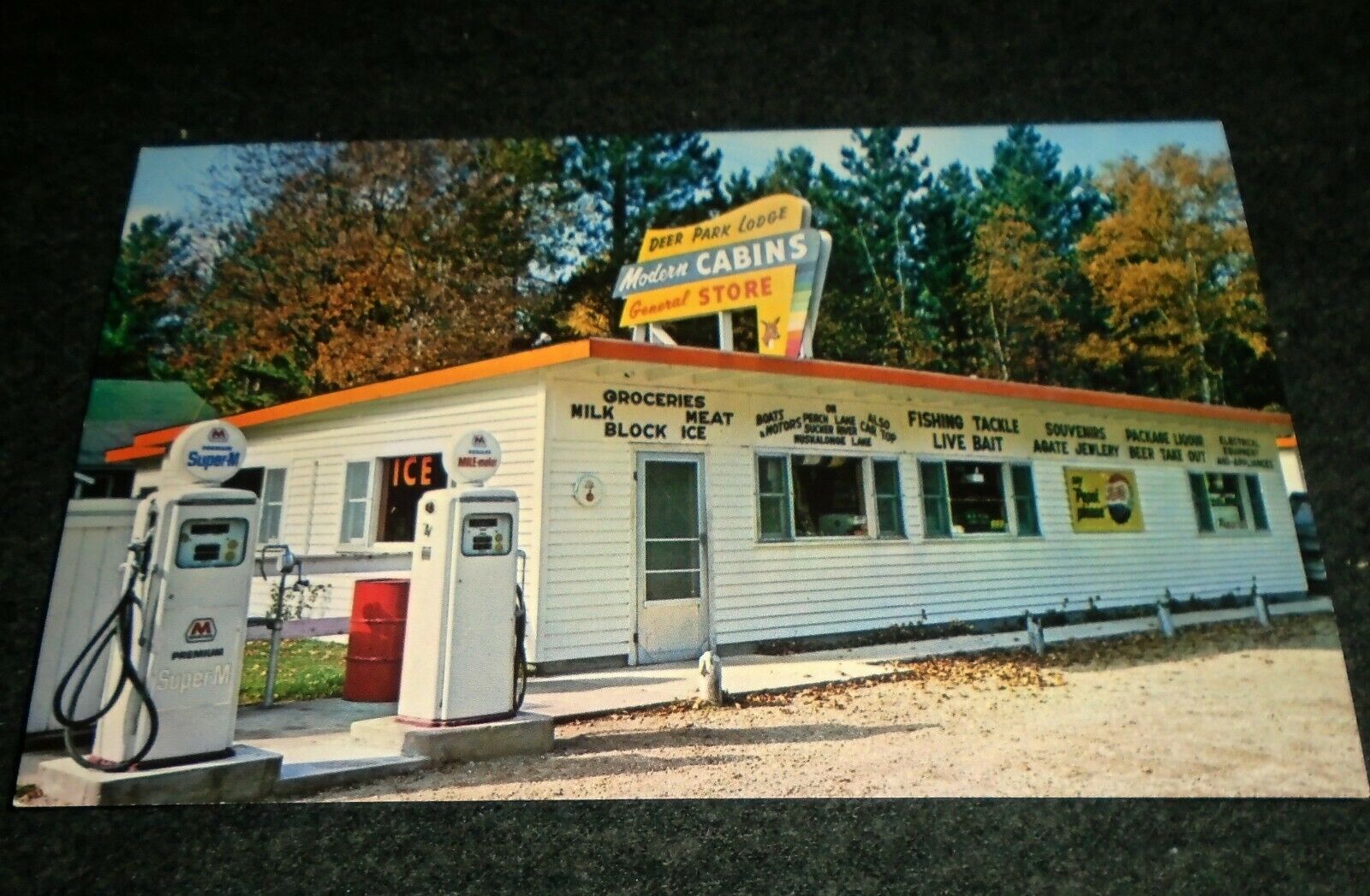Marathon Gas Station At Deer Park Store, Newberry Michigan Roadside Postcard