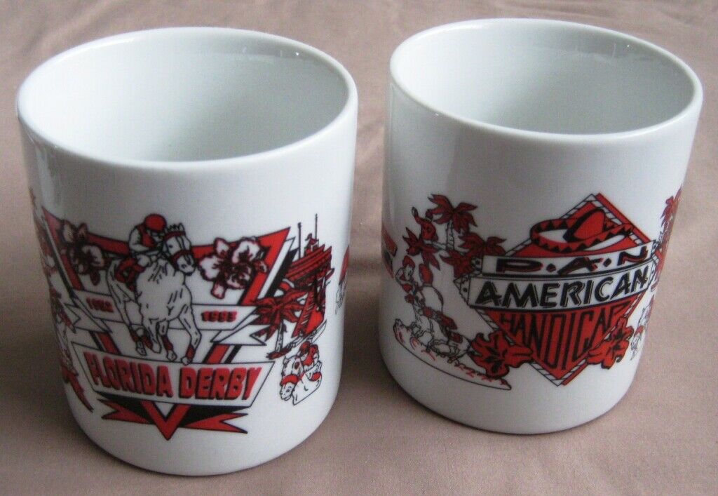Pan American & Florida Derby Vintage Collectible Ceramic Mugs Horse Racing Track