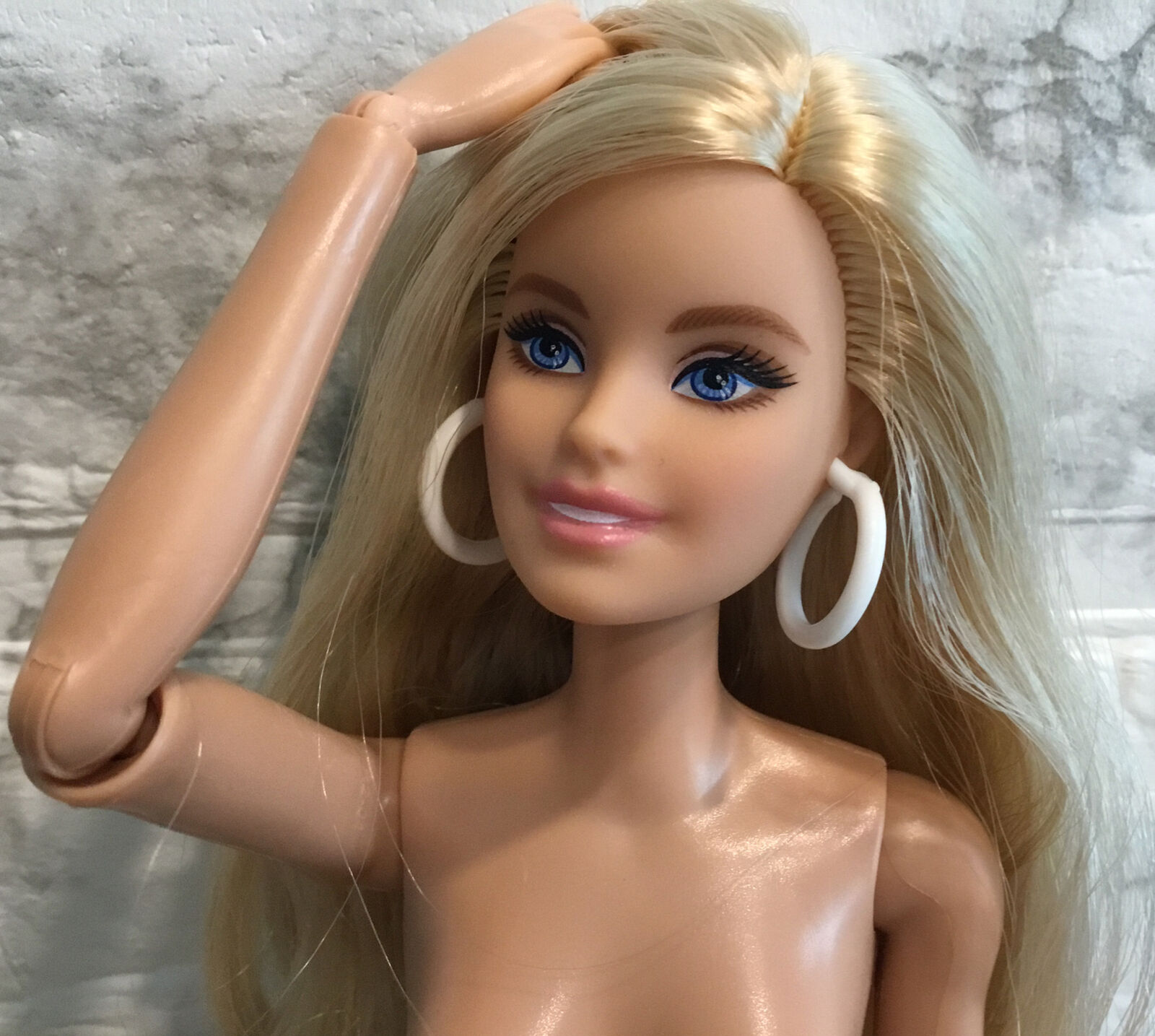 Barbie Doll Articulated Arms Blond Blue Eyes Hoop Earrings Tiny Wishes Nude Ooak
