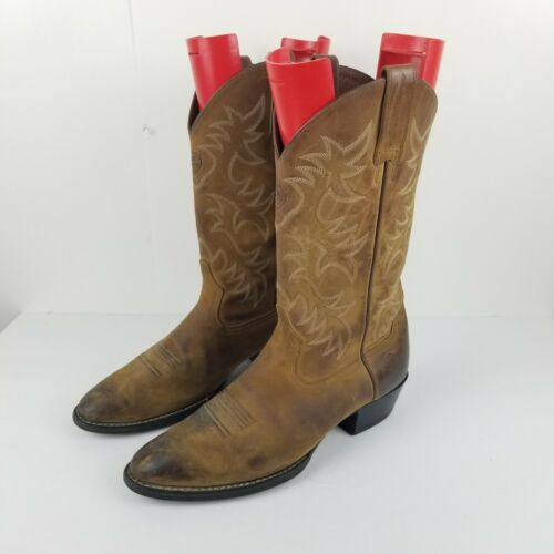 Ariat Men's Heritage R Toe Western Boots Us 10 D Brown Distressed Leather Cowboy