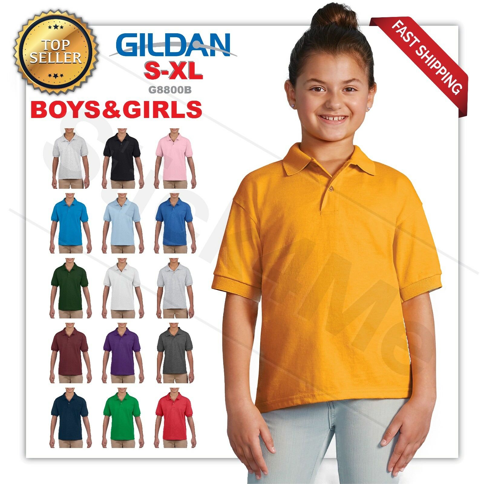 Gildan Dryblend Youth Jersey Polo Sport Shirt 8800b S-xl School Cotton/polyester