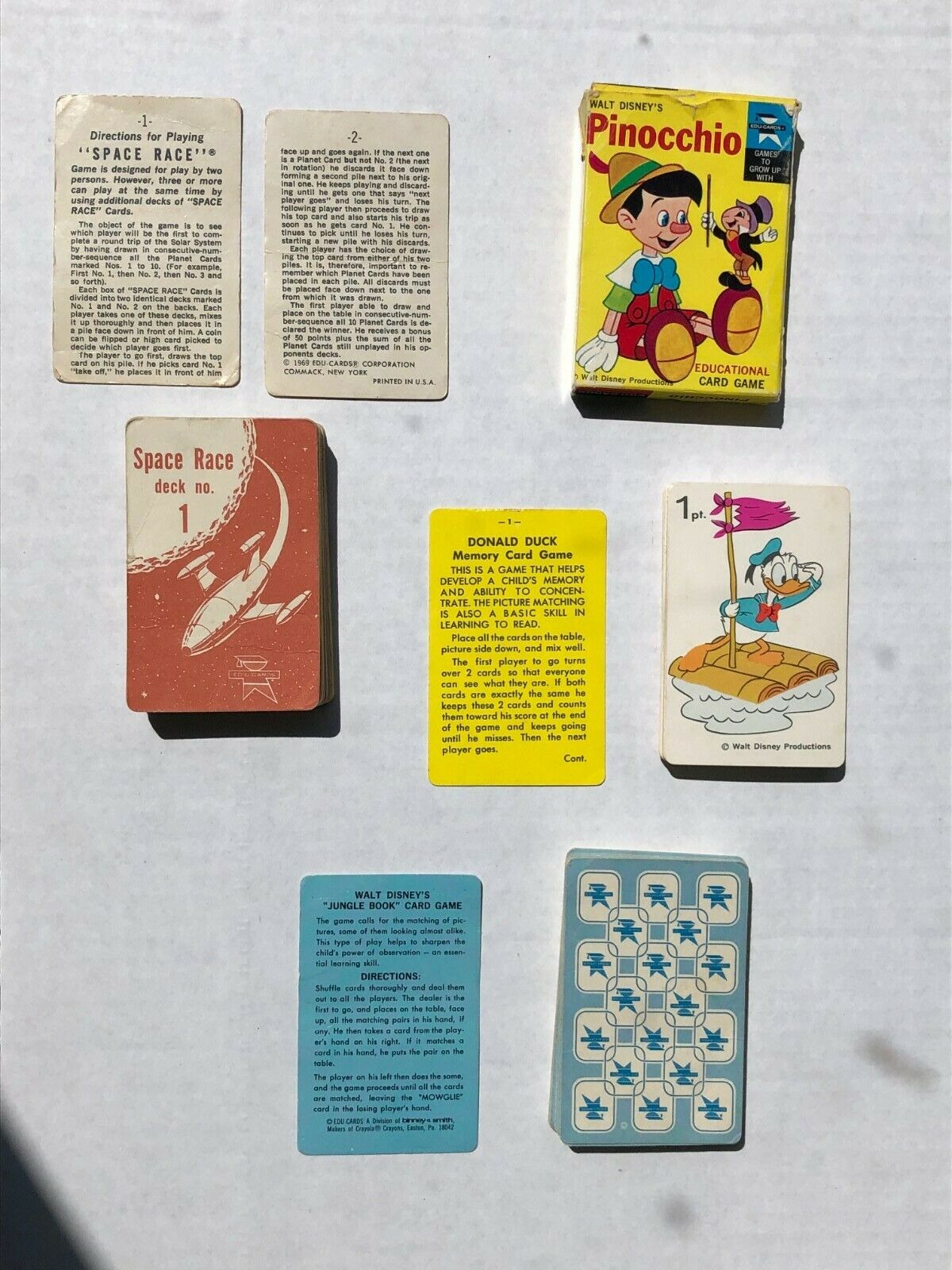 Edu-cards 1960,s Space Race-donald Duck-pinocchio-jungle Book Card Games