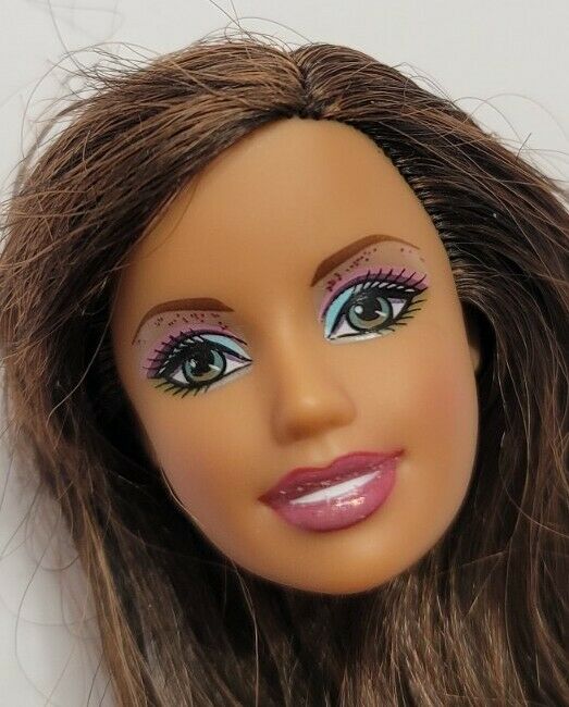 Barbie Doll Head Only For Replacement Or Ooak Teresa Hispanic Glitter Lips