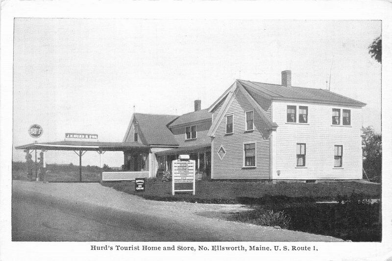 Ellsworth Maine Swallow Gas Station Hurd's Tourist Home Store Postcard 20-13867