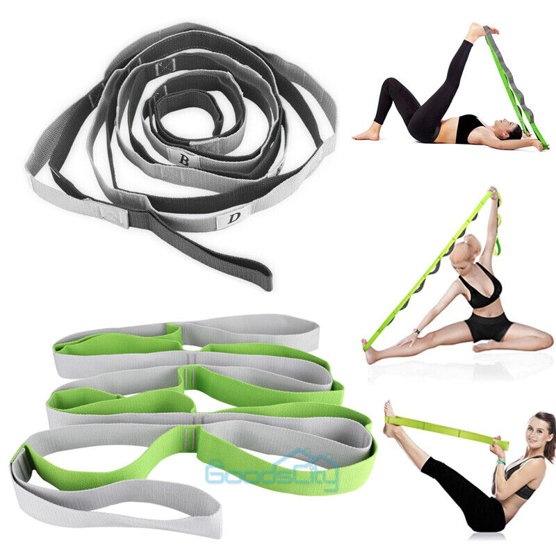 8ft Yoga Stretching Strap For Physical Therapy With Grip Loops - Grey/green