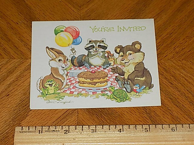 Unused Party I Invitation "baby Animals At Party" Alton Langford Art