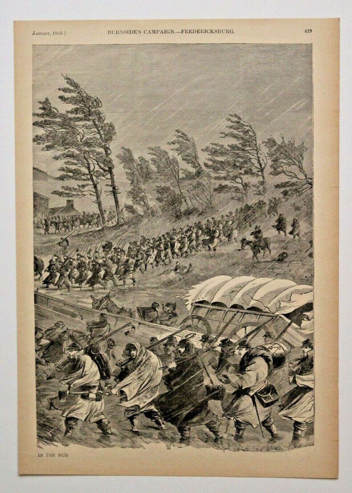 "in The Mud" Harper's Weekly Engraving Rare Original Antique Authentic Civil War