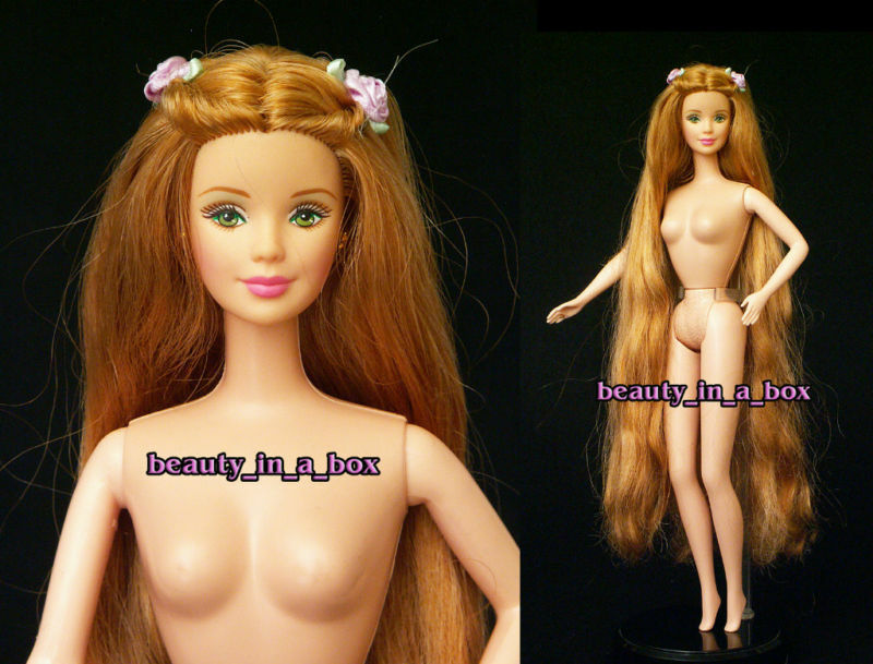 Strawberry Blonde/light Brunette Nude Barbie Doll Very Long Hair And Stand