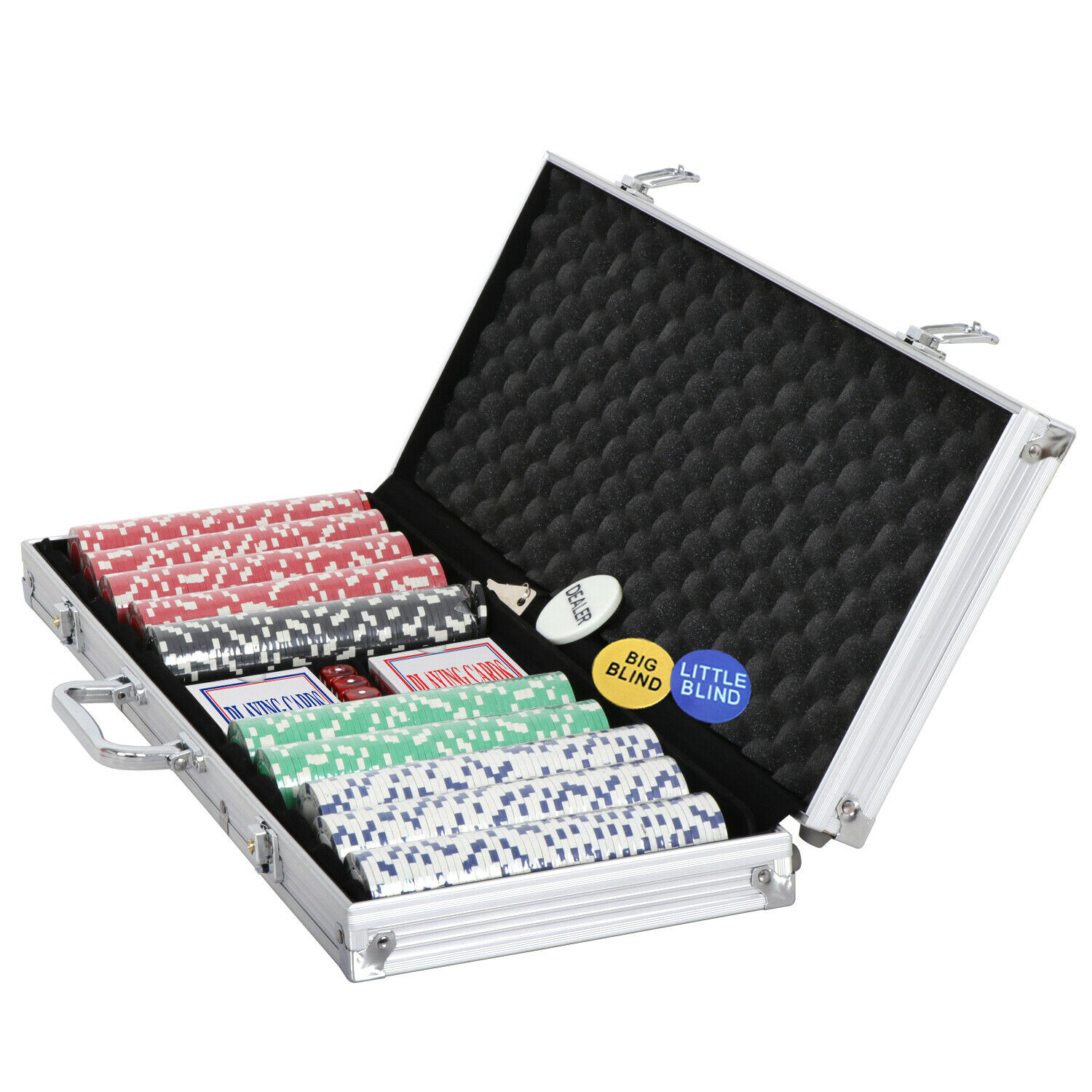500pcs Poker Chip Set Aluminum Carry Case Texas Hold'em Card Game 4 Holder+5dice