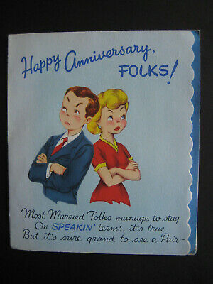 Unused 1950s Vintage Greeting Card Anniversary Pop-up Kissing Couple Inside