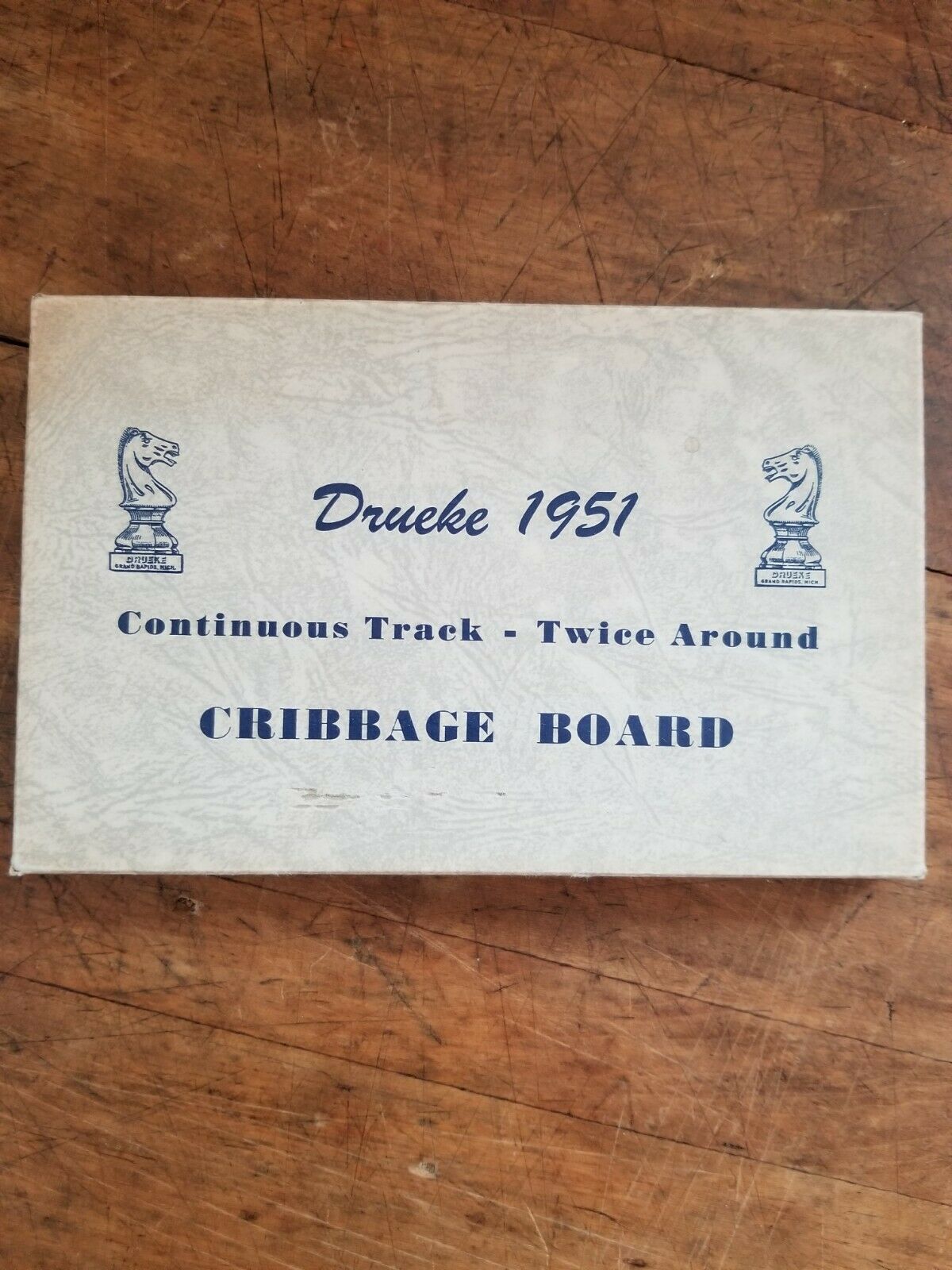 Vintage Drueke 1951 Cribbage Board Game Continuous Track Twice Around Complete