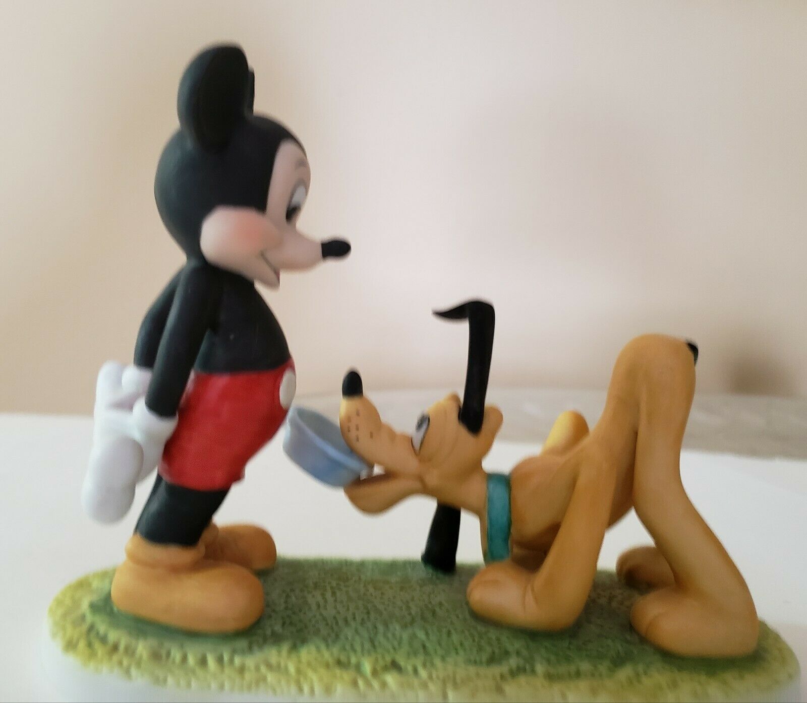 Vintage Walt Disney Porcelain Mickey Mouse And Pluto W/ Bowl And Bone