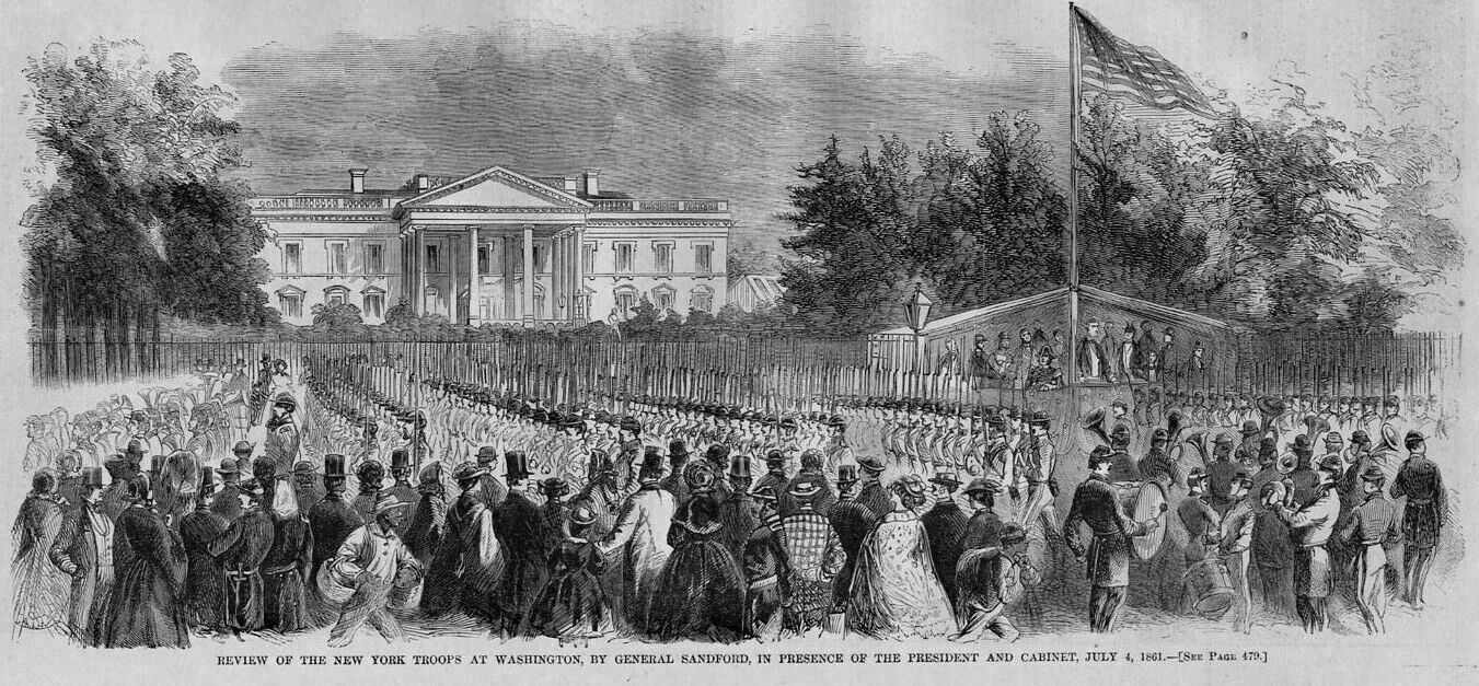President Lincoln Reviewing Civil War Troops Washington D. C. White House