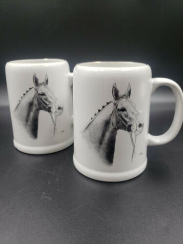 2 Vintage Otagiri Horse  Equine Ceramic Mug Japan Gold Rim Euc, No Damage