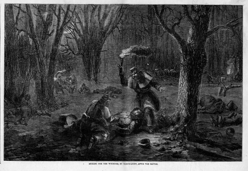 Civil War Battle, Looking For Wounded By Torch-light