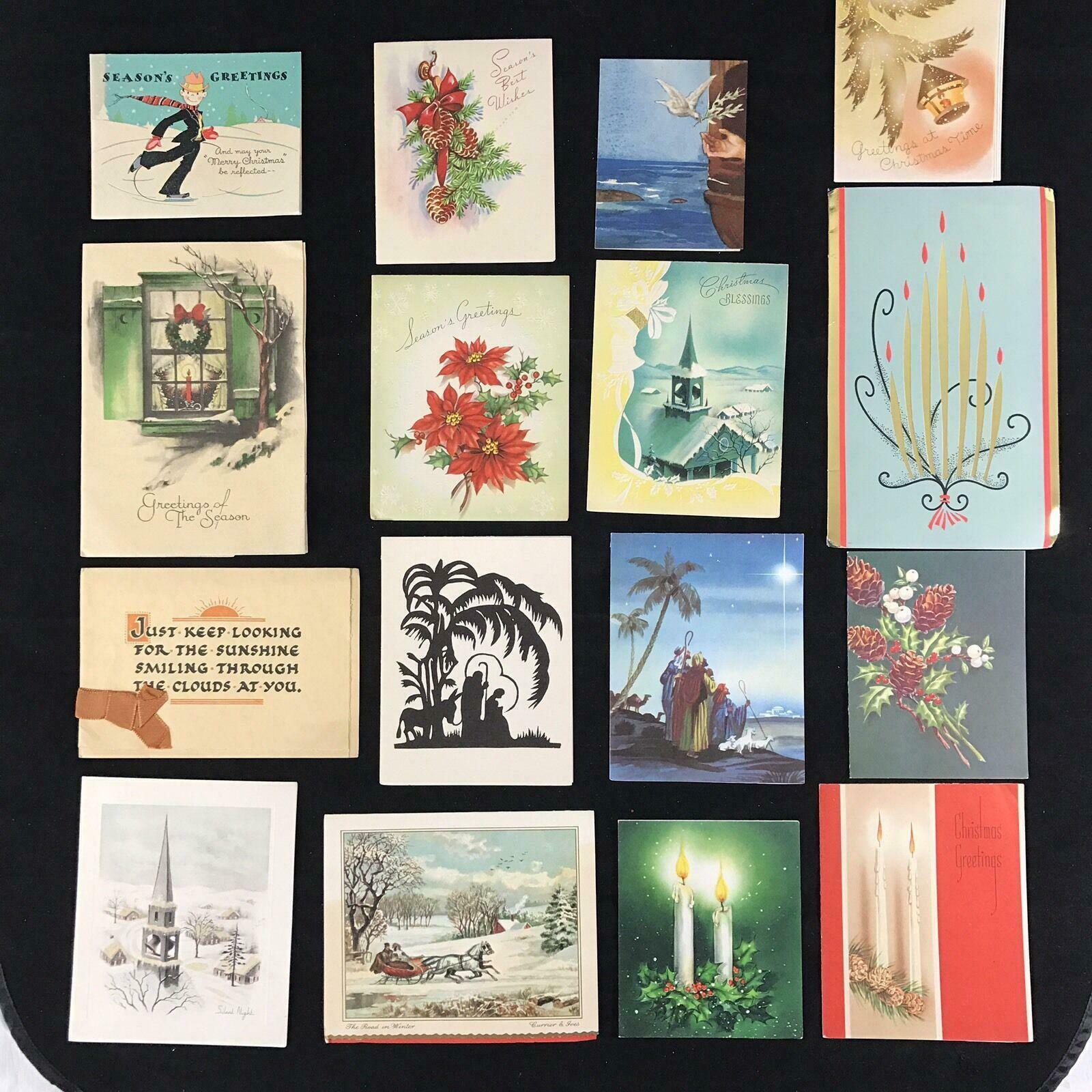 Lot Of 16 Vintage Christmas Cards Circa ’60s & 70s Religious Themes Colorful