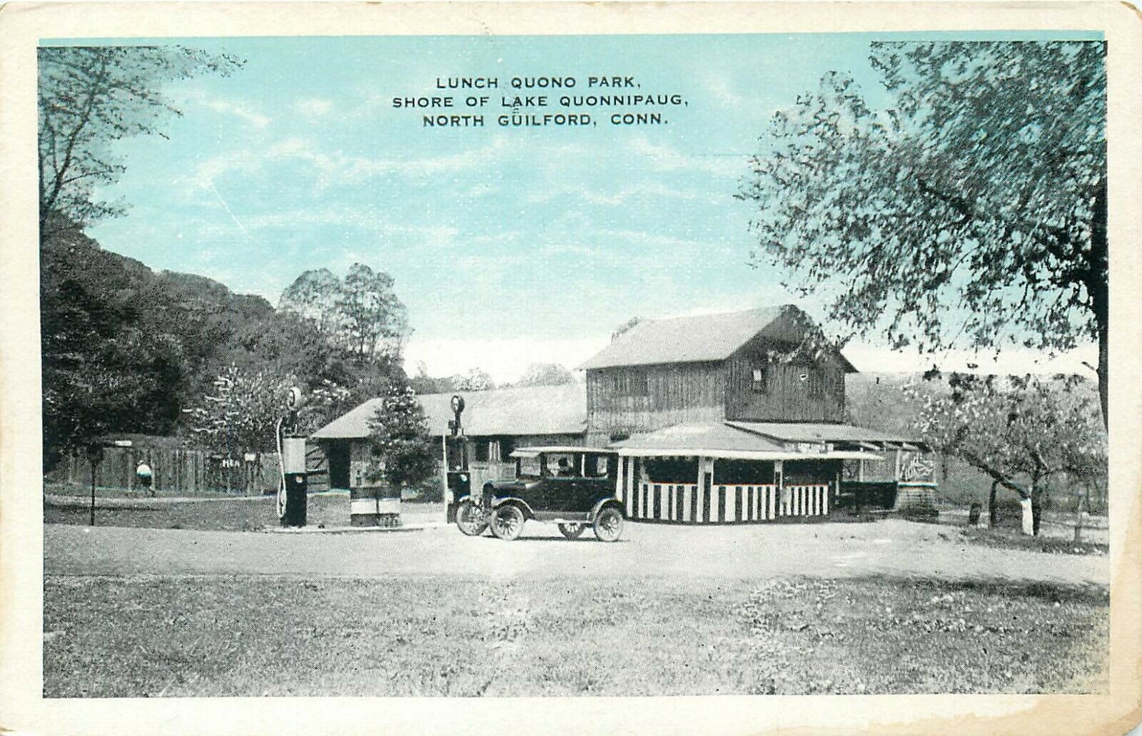 North Guilford Connecticut Lunch Quono Park Lake Quonnipaug Old Postcard View